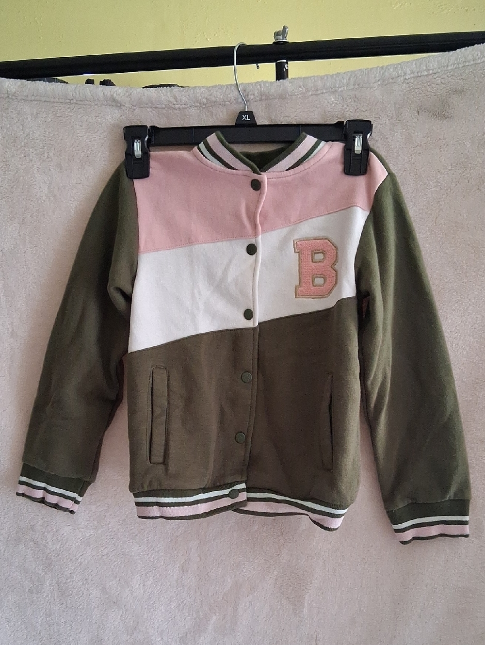 BCBGirls Pink White Olive Colorblock Bomber Jacket